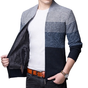 Mùa Đông Cổ Điển O Crew Cổ Người Đàn Ông Dày Cardigan Dây Kéo Mở Phía Trước Giản Dị Dệt Kim Ấm Thời Trang Áo Giá Rẻ Sọc - Product Image 1