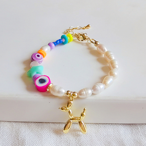 KKBEAD Bracciale Boho con Perle Naturali d'Acqua Dolce e Ciondolo a Forma di Cane Palloncino Placcato Oro 18K per Donne - Regalo di Nozze - Product Image 4