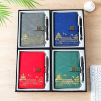 Carnet de notes A5 en cuir PU, coffret cadeau avec stylo, 100 feuilles 100 g/m², motif Architecture Chinoise doré, fermeture magnétique, vente en gros