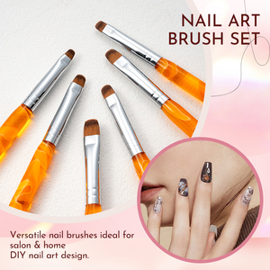 Ensemble de 6 stylos à double tête pour nail art, manche jaune ambre, poils en nylon faciles à nettoyer, pour manucure détaillée - Product Image 4
