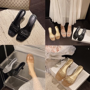 Sandalias de Tacón Alto con Punta Cuadrada de PVC para Mujer, Sandalias con Correa en el Tobillo, Doradas, Plateadas, Negras, Cómodas, de Moda para Exteriores, Zapatos de Verano - Product Image 4
