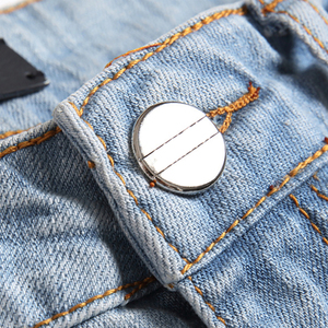 Jeans en denim à cinq branches étoilées AeeDenim avec logo OEM personnalisé, jeans en denim <span class=keywords><strong>noir</strong></span> pour <span class=keywords><strong>homme</strong></span> avec étoile en cuir, trous, élastique, <span class=keywords><strong>slim</strong></span>, long - Product Image 5
