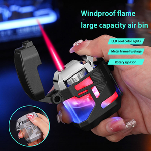 Encendedor DEBANG Rojo Resistente al Viento, Encendedor de Cigarrillos y Cigarros con Luz LED de Colores, Encendedor Metálico Recargable de Gas, Portátil - Product Image 4