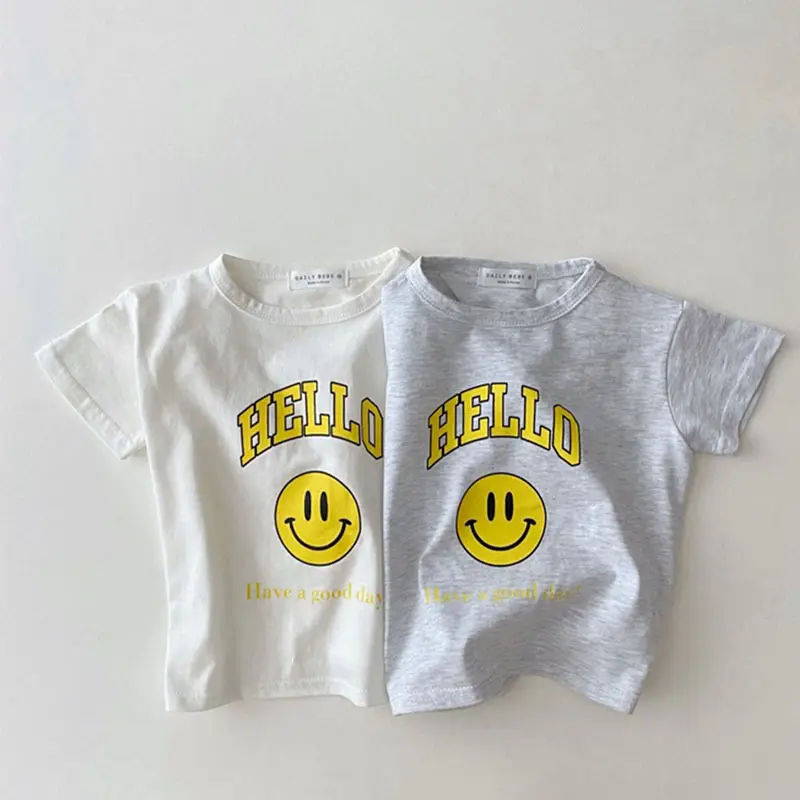 Cheap Baby Clothes Cotton Male Infant Clothes Smiley Face Letter Round Neck Summer Baby T Shirts