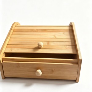 Boîte à pain en bambou en forme de larme avec tiroir, organisateur de rangement de cuisine, design réglable - Product Image 5