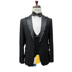 Design Slim Fit per matrimoni eventi aziendali occasioni speciali cristalli abiti <span class=keywords><strong>da</strong></span> <span class=keywords><strong>cerimonia</strong></span> uomini neri 3 pezzi - Product Image 1