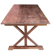 Table de salle à manger rustique en bois massif avec pieds pliants en X, durable, 6 pieds ou 8 pieds, pour hôtels et banquets de mariage, vente en gros