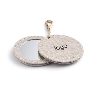 OEM Private Label Custom Logo Round Makeup Fabric Mini Portable <b>Mirror</b> With Keychain - Product Image 1