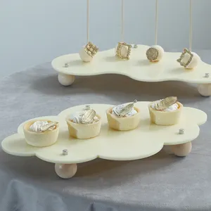 एक्रिलिक क्रीम लकड़ी पैर ट्रे शादी मिठाई टेबल आभूषण दोपहर चाय तोड़ने नाश्ता प्रदर्शन प्लेट