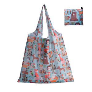 Sac de courses pliable en polyester RPET 190T 210D à imprimés animaux, avec poche de rangement, lavable, réutilisable, promotionnel, pour l'extérieur, à porter à l'épaule - Product Image 1