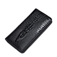 Portefeuille en cuir véritable pour homme, style vintage, motif alligator, porte-chéquier, porte-cartes de crédit, fermeture éclair, polyester