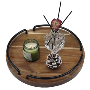 Bandeja Redonda Minimalista de Madera Multifuncional, Bandeja Decorativa de Madera Maciza para Mesa de Centro, Decoración del Hogar - Product Image 1
