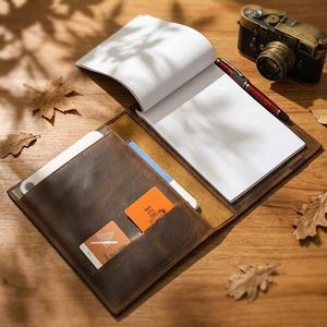 Genuine Leather A5 <b>Notebook</b> Cover with Pen Holder Modern Design Embossed Compatible Pad <b>Mini</b> Multi-Functional Protective Case - Product Image 1