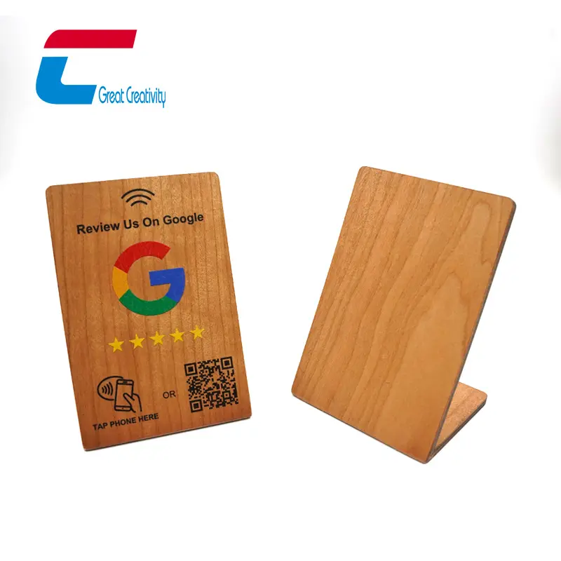 13.56Mhz NFC Stand in legno NTAG ristorante 213 Google Review NFC Menu tavolo Stand legno