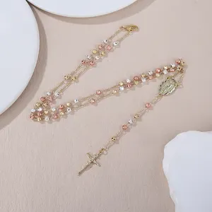 Perhiasan koleksi religius kalung rosario berlapis emas mewah