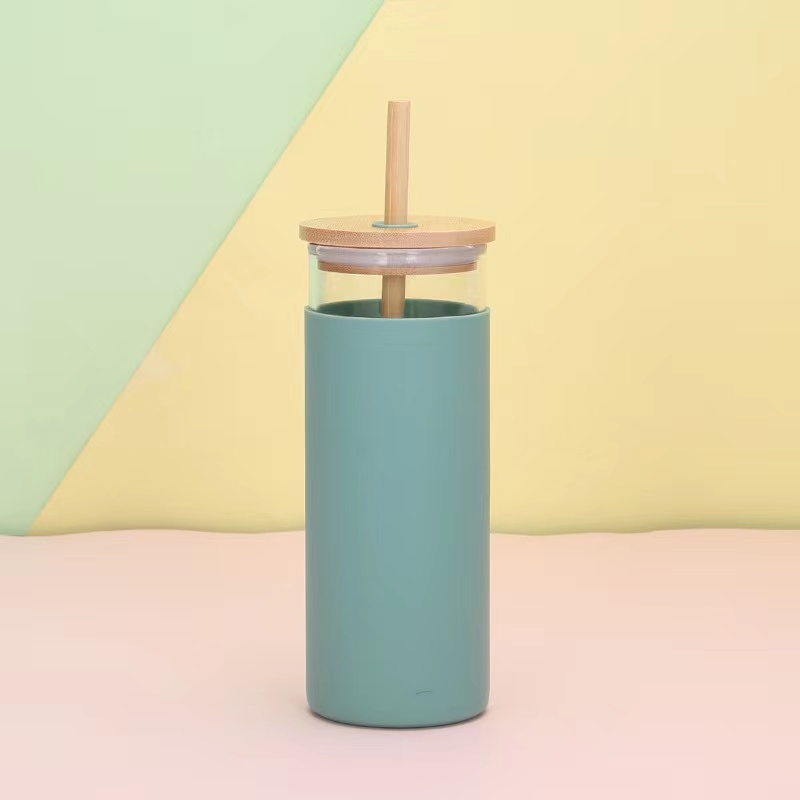 24oz 700ml Reusable Boba cup Borosilicate with silicone sleeve Glass Water Bottle