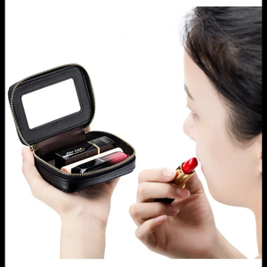 Mini bolso cosmético de cuero genuino a la moda para mujer con cierre de cremallera con patrón de diamantes para almacenamiento de tarjetas de cambio de monedas de lápiz labial - Product Image 2