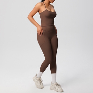Ensemble deux pièces pour femme, style américain, débardeur de yoga moulant brossé, tenue de sport décontractée pour la course <span class=keywords><strong>en</strong></span> extérieur et le fitness - Product Image 3
