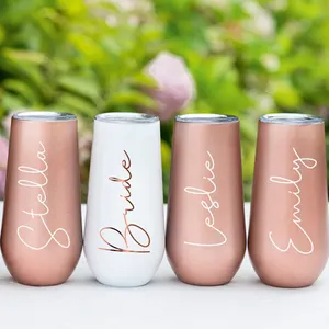 Nedime gelin doğum günü partisi kupa Tumblers hediyeler 6 Oz kişiselleştirilmiş özel yalıtımlı Stemless şampanya şarap flüt Tumblers