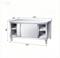 Table de préparation commerciale en acier inoxydable 201/304 à double passage avec porte coulissante et armoire pour cuisines scolaires