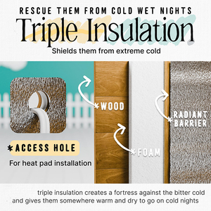 Maison pour chat chauffée extérieure en bois massif écologique avec triple <span class=keywords><strong>isolation</strong></span> et fermeture push-up pour abri pour chat sauvage d'hiver - Product Image 3