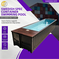 Piscine préfabriquée en conteneur de 40 pieds, spécifications suédoises, avec terrasse en bois, acier anticorrosion, villa modulaire extérieure, jardin moderne
