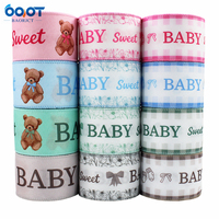 Ensemble de rubans à bordure filée pour baby shower, motif ours en peluche, texte BABY, imprimé floral gingham, pour couronnes, nœuds et emballage cadeau