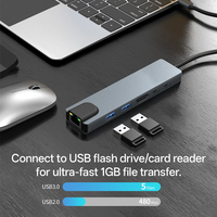 Hub USB-C 6 en 1 con Logotipo Personalizado OEM, Ethernet, HDTV 4K, RJ45 de 100 Mbps, USB 3.0, Base de Conexión de Aleación de Aluminio, en Stock