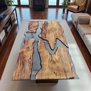 Modern Design Live Edge <b>Clear</b> <b>Epoxy</b> Dining Table Top Customization Walnut Acacia Wood Handcrafted Solid Furniture & Home Decor - Product Image 1