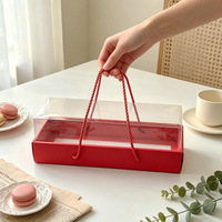 Boîte Cadeau Longue Transparente en PET pour Boulangerie avec Poignée en Corde, Idéale pour Gâteaux Roulés, Macarons, Pâtisseries et Desserts à Emporter – Vente en Gros