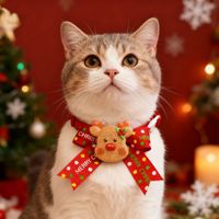 Collier de Noël pour animaux de compagnie, motif dessin animé mignon, pour chat et chien, rouge, avec nœud décoratif mignon