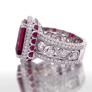 Anello in oro bianco con diamanti e rubini laterali, taglio rotondo brillante, diamanti naturali per gioielli da fidanzamento da donna - Product Image 6