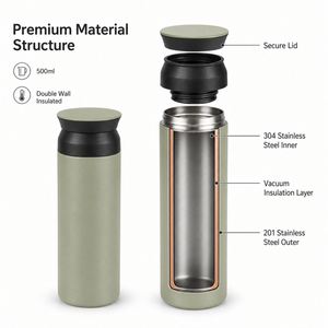 Custom Logo 500ml Vacuum Insulated Water Bottle 304 Inner Double Wall Outdoor Sports <b>Flask</b> with Matte Coated Surface Bulk - Product Image 1