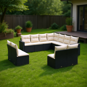 Ensemble de canapés de jardin modernes en rotin noir PE modulaire avec coussins en mousse haute densité pour usage extérieur - Product Image 2