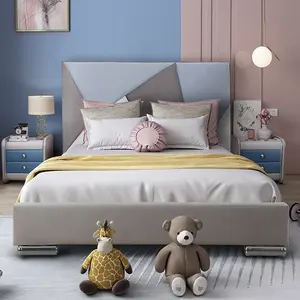 Willsoon Simples elegante tecido crianças cama para mobília do quarto cor-codificado cabeceira couro sintético única cama