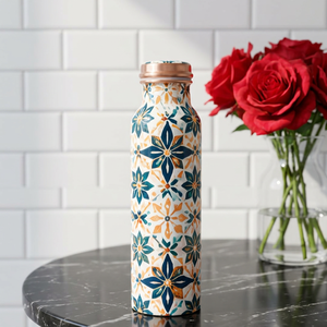 Floral Pattern <b>Metal</b> <b>Water</b> <b>Bottle</b> With Copper Lid Portable Travel Drinkware - Product Image 1
