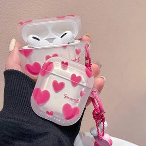 Étui pour écouteurs dessin animé <span class=keywords><strong>fleur</strong></span> amour coeur pour <span class=keywords><strong>AirPods</strong></span> 4 3 2 1 Pro2 Pro housse de protection pour casque transparent en TPU souple avec crochet - Product Image 1