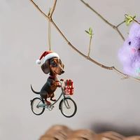 Décorations de Noël en acrylique teckel, décorations de vélo plat pour chiots, miroirs de voiture, porte-clés, décorations pour la maison pour les vacances, 1 pièce