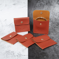 8*8cm Unique Bargains Pochettes de rangement pour bijoux miniatures en cuir PU orange souple avec bouton pression doré, logo en relief portable