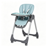 Chaise haute pliable pour bébé Kidilo avec roulettes, harnais à 5 points, dossier réglable, plateau amovible