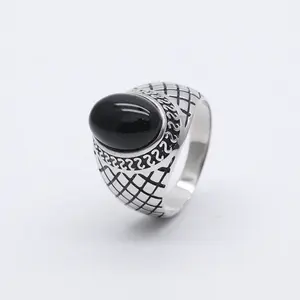 DIFEIYA Black Onyx agate Rings for men Gemstone rings 925 Sterling Silver Ladies Men's rings from italy