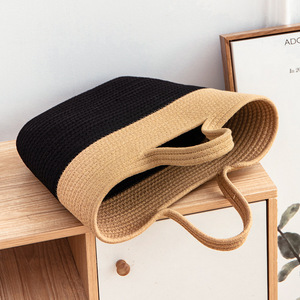 Handmade <b>straw</b> woven <b>bag</b>, beach <b>bag</b>, new style, fashionable color-blocked design for women, perfect for seaside vacations. - Product Image 3