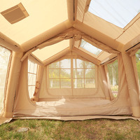 Tente de camping gonflable double porte avec fenêtre de toit, en tissu Oxford, fenêtre en TPU, trou pour cheminée, tente à colonnes d'air pour l'extérieur