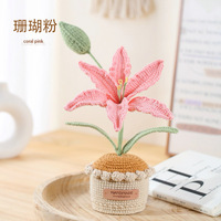 Fleur en fil de laine, fleur tissée à la main, produit fini, fleur tricotée, lys, tulipe, produit en pot, fleur simulée, souvenir