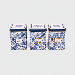 Lot de 3 boîtes carrées en métal 75x75x100mm (lot de 3) Motif décoratif bleu et blanc inspiré des azulejos Design - Product Image 2