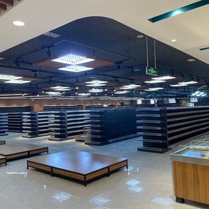 חנות מכולת אופנתית יחידת מדפי גונדולה למדפי תצוגה בסופרמרקט מתכת למכירה מדפים קמעונאיים זהב עם אורות - Product Image 4