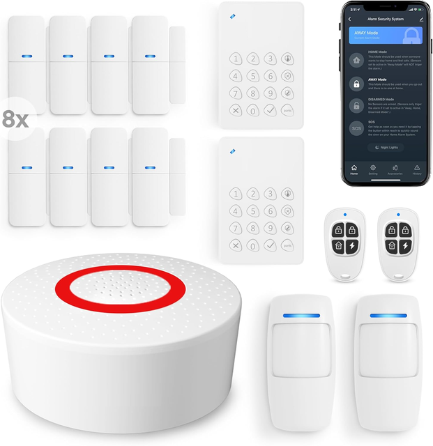 Kabelloses Smart-Home-Sicherheitssystem 15-Piece Kit with Tuya App Support WiFi 2.4G SOS Function PIR Motion Sensor