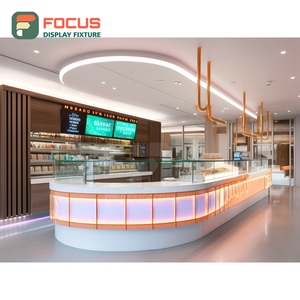 Large Format Cafe Service Counter White <b>Panel</b> Finish Coffee Bean Display Area Cafe Cash Wrap Counter - Product Image 2