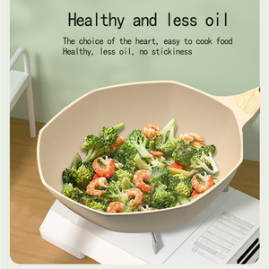 Wok antiadhésif au design moderne avec fond plat en aluminium moulé sous pression et couvercle octogonal en verre métallique Ustensiles de cuisine ménagers - Product Image 5