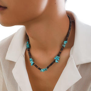 ชุดสร้อยคอและกำไลข้อมือหินธรรมชาติแบบปรับได้สไตล์โบฮีเมียน ทำจากเปลือกมะพร้าว ประดับด้วยหินเทอร์ควอยซ์และไทเกอร์อาย สำหรับผู้ชาย ขายส่ง - Product Image 3